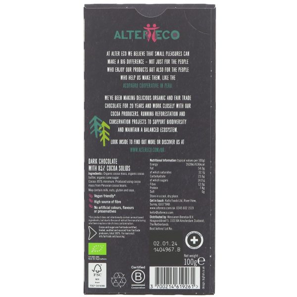 Altereco | Dark Chocolate 85% | 100g For Sale