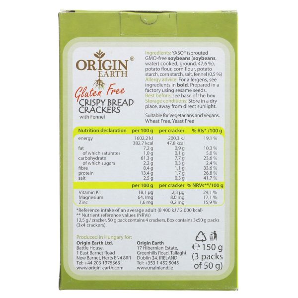 Origin Earth | Gluten Free Crackers Fennel | 150g Discount