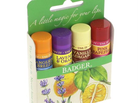 Badger Balm | Lip Balm Sticks - Yellow Pack - Tangerine, lavender, vanilla, pink grapefruit | sticks Online now