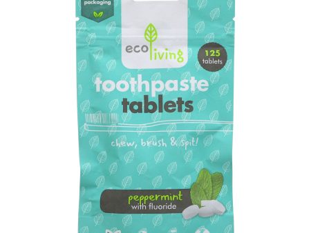 Ecoliving | Toothpaste Tablets w\Fluoride - 125 Tabs per compostable pack | 125 tab For Discount