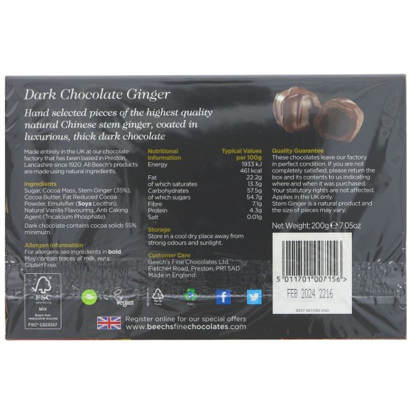 Beech s Fine Chocolates | Dark Chocolate Ginger | 200g Discount