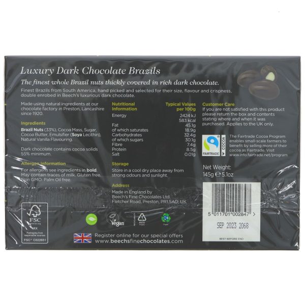 Beech s Fine Chocolates | Dark Chocolate Brazils | 145g Sale