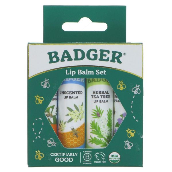 Badger Balm | Lip Balm Sticks - Green Pack - Ginger,unscent,tangerine,mint | sticks Online